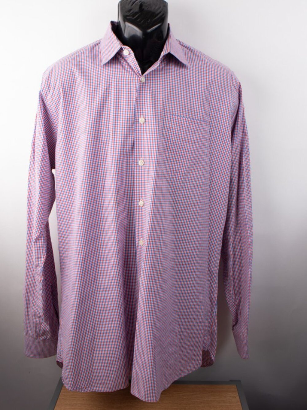 JWN Canclini Men's 17 38 Long Sleeve Button Shirt Red White Blue Check